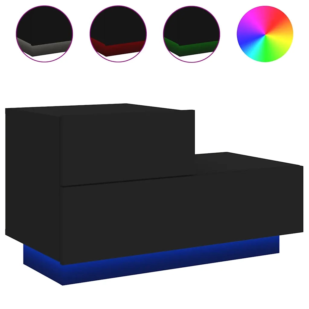 Comodino con Luci LED Nero 70x36x40,5 cm 836778