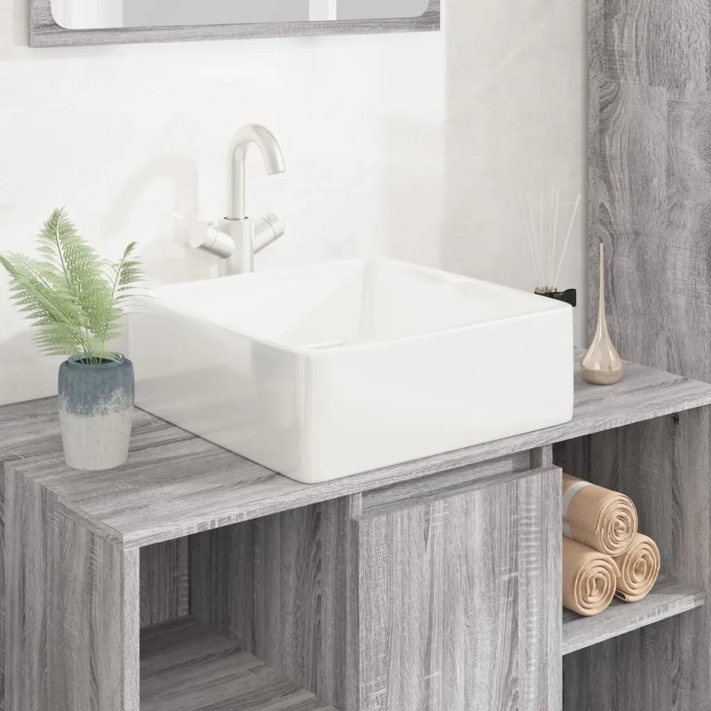 Lavandino-Lavabo-Lavello Bianco 37x37x13 cm in Ceramica Quadrato