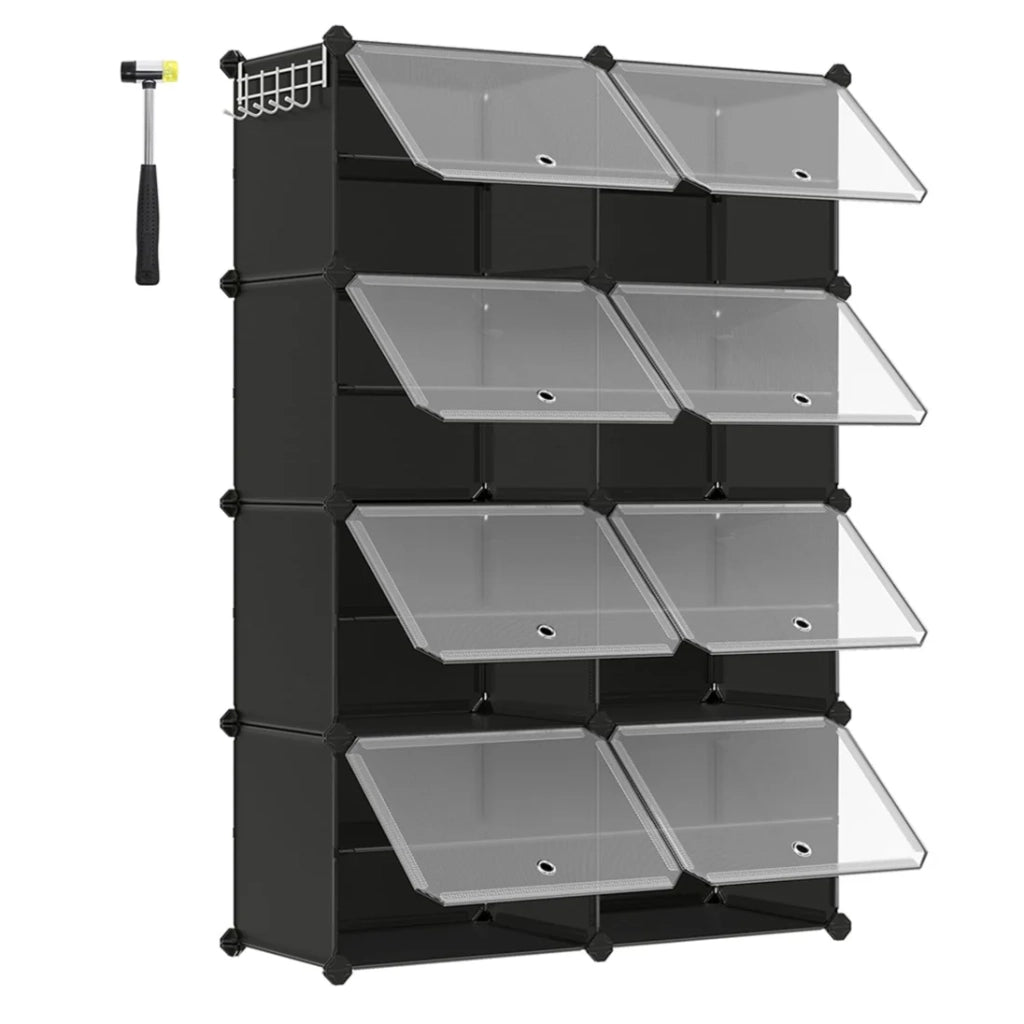 Scarpiera modulare a 8 scomparti 32 x 124 x 94 cm con anta struttura in acciaio pannelli in plastica nera 12_0007326