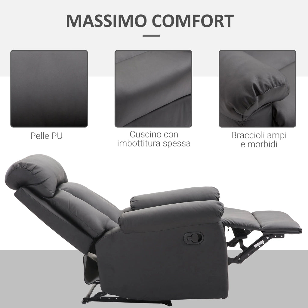 Poltrona Relax Classica in Similpelle Schienale Reclinabile e Poggiapiedi Nera