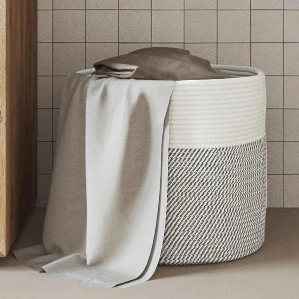 Cestino Portaoggetti Grigio e Bianco ?40x35 cm in Cotone CFW6847887