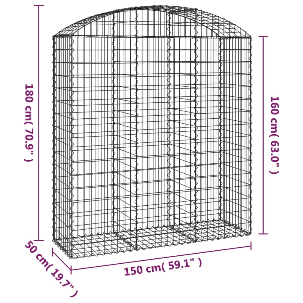 Cesto gabbione recinzione a gabbia muro di contenimento ad arco 150 x 50 x 160/180 cm ferro zincato argento 02_0039983