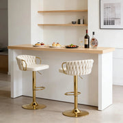Set 2 sgabelli da bar girevoli in velluto crema bianco con altezza regolabile e braccioli