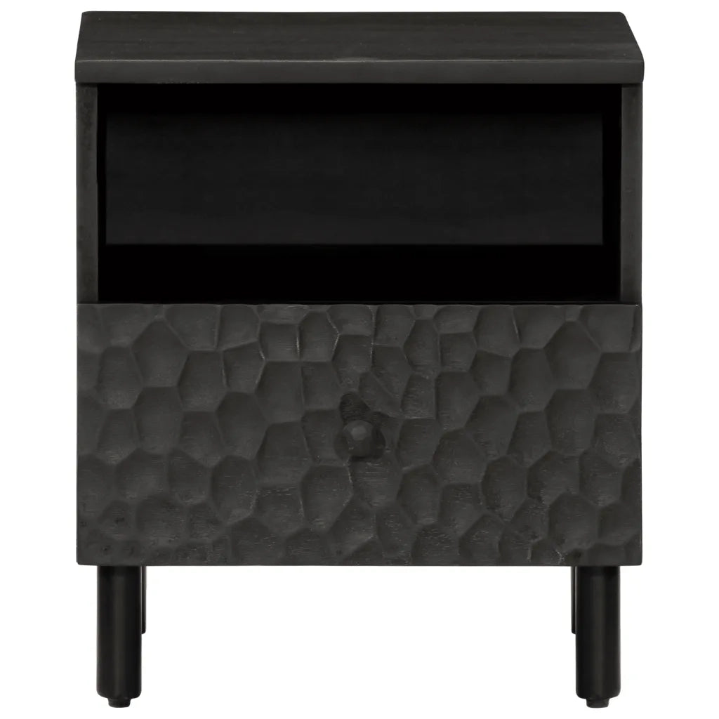 Comodini 2pz Neri 40x33x46 cm in Legno Massello di Mango 356826
