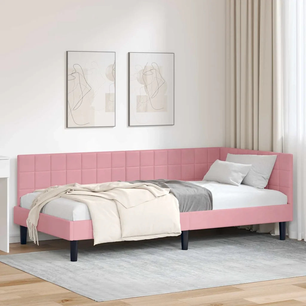 Letto singolo | Letto per adulti | Cornice del letto ad angolo Rosa 100 cm x 200 cm Velluto