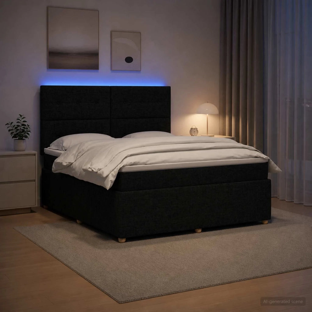 Letto Box Spring LED con Materasso Nero 180 x 200 cm Tessuto 3455918