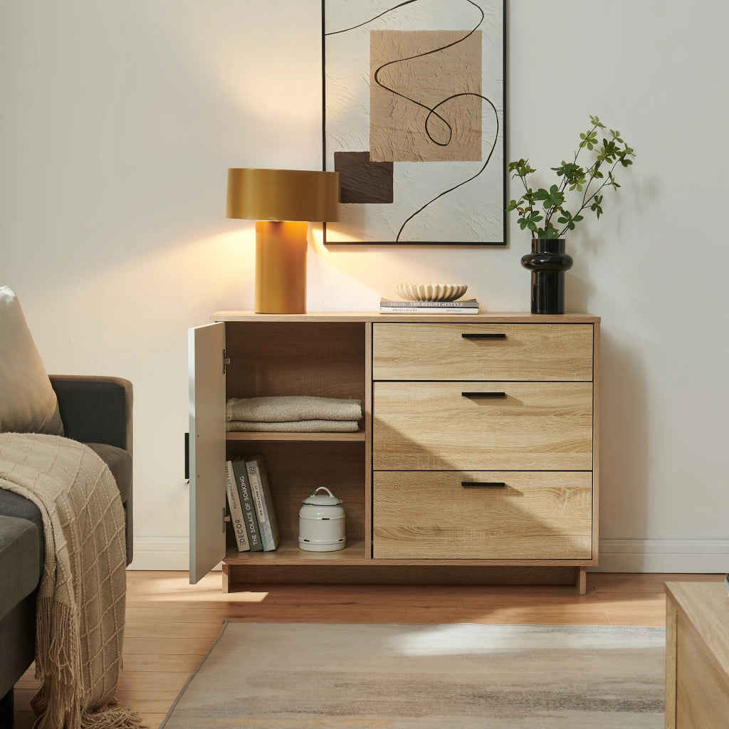 Comò Kenta con Ante e Cassetti Cassettiera Multiuso 100x35x72 cm Effetto Rovere Sonoma / Bianco [en.casa]