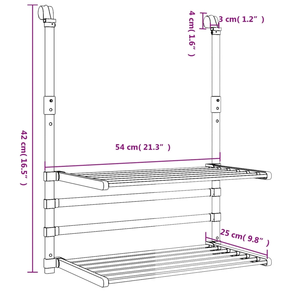 Stendino per Balcone 54x25x42 cm in Alluminio CFW9323979