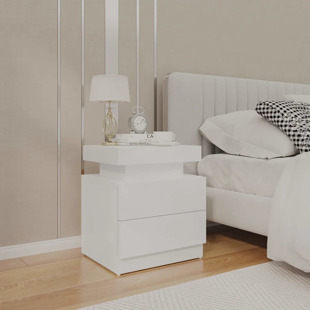 Comodino Bianco Lucido 45x35x52 cm in Legno Multistrato 326855