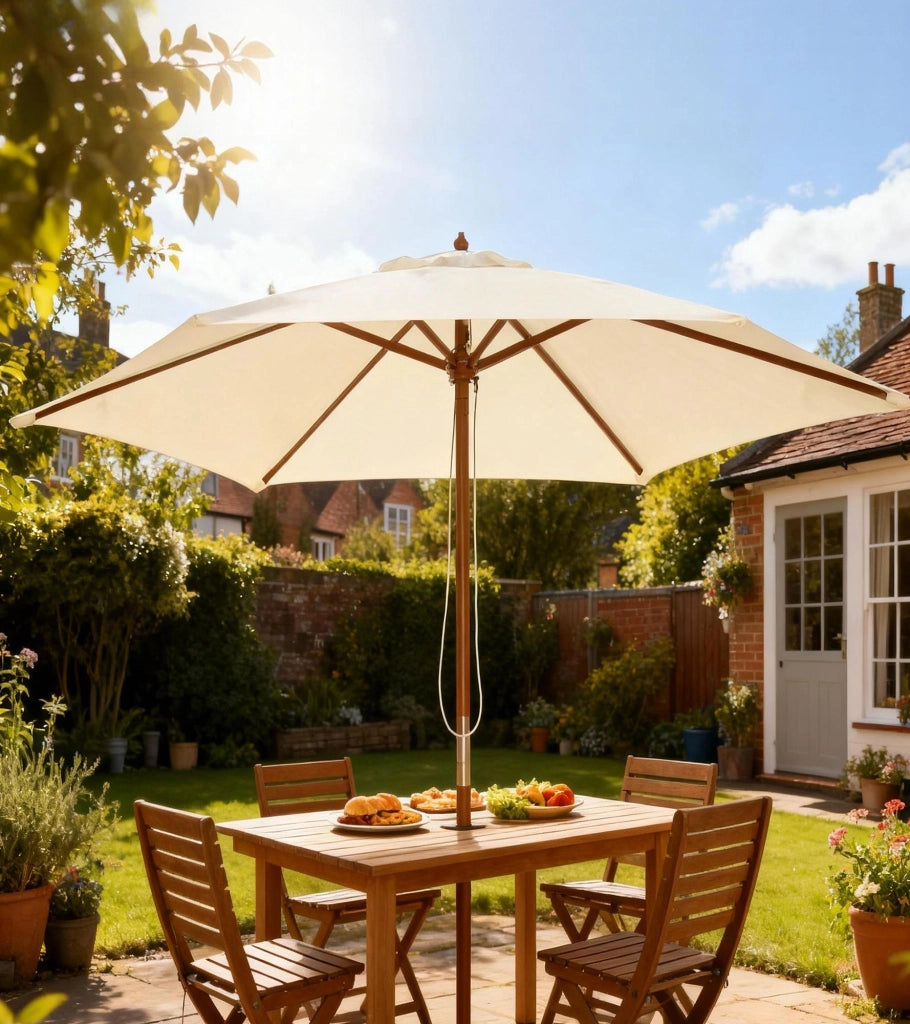 Ombrellone da Giardino in Legno ¨C zephmum ¨C ?250x230cm Crema con Sistema a Puleggia