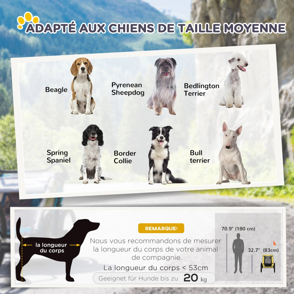 Rimorchio per Bicicletta Cane con Finestre a Maglia ¨C Zephmum ¨C Giallo 140x71x83 cm