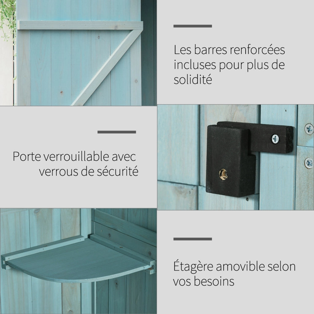 Armadio da giardino ¨C zephmum ¨C 3 ripiani, 2 ante, tetto in bitume, 77x54x179 cm, legno di abete trattato, blu