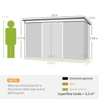 Casetta da Giardino Porta Utensili in Lamiera di Acciaio con Porte Scorrevoli, 280x130x172cm, Grigio-Nero