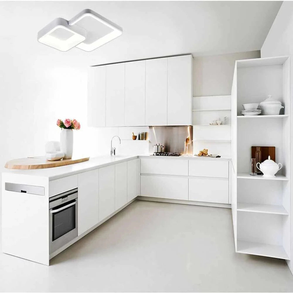 Trade Shop - Plafoniera Soffitto Led 58w 2 Quadrati Lampadario Cct 3 Colorazioni 3000k A 6500k C59-3c - Bianco