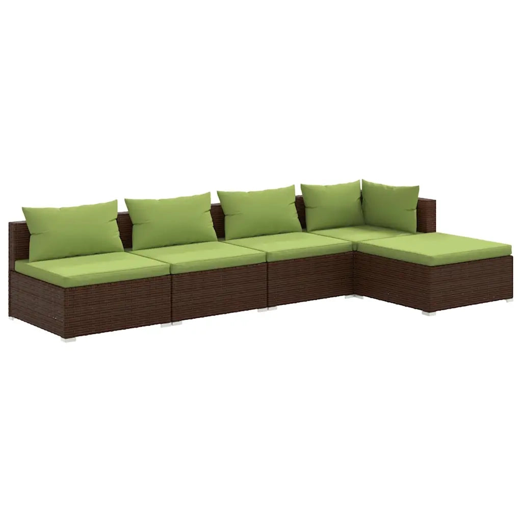 Set Divani da Giardino 5 pz con Cuscini in Polyrattan Marrone 3101628