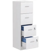 Armadio per Ufficio a 4 Cassetti con 2 Serrature e Barra Portadocumenti, in Legno, 40x42x130.8 cm, Bianco