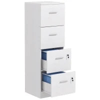 Armadio per Ufficio a 4 Cassetti con 2 Serrature e Barra Portadocumenti, in Legno, 40x42x130.8 cm, Bianco