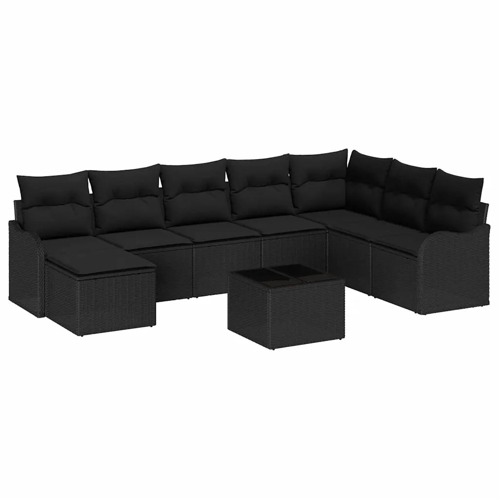 Set Divano da Giardino 9 pcs Nero polyrattan 3345833
