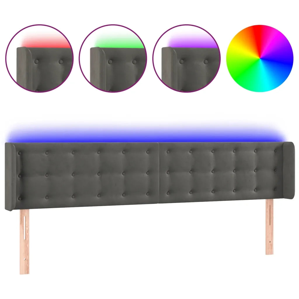 Testiera a LED Grigio Scuro 163x16x78/88 cm in Velluto 3123725