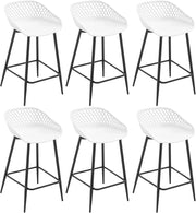 Sgabelli da Bar Set di 6, Sgabelli da Bar per Colazione, Sgabelli da Cucina con Poggiapiedi e Schienale, Sgabelli Alto con Seduta in Plastica, Bianco, BH417ws-6