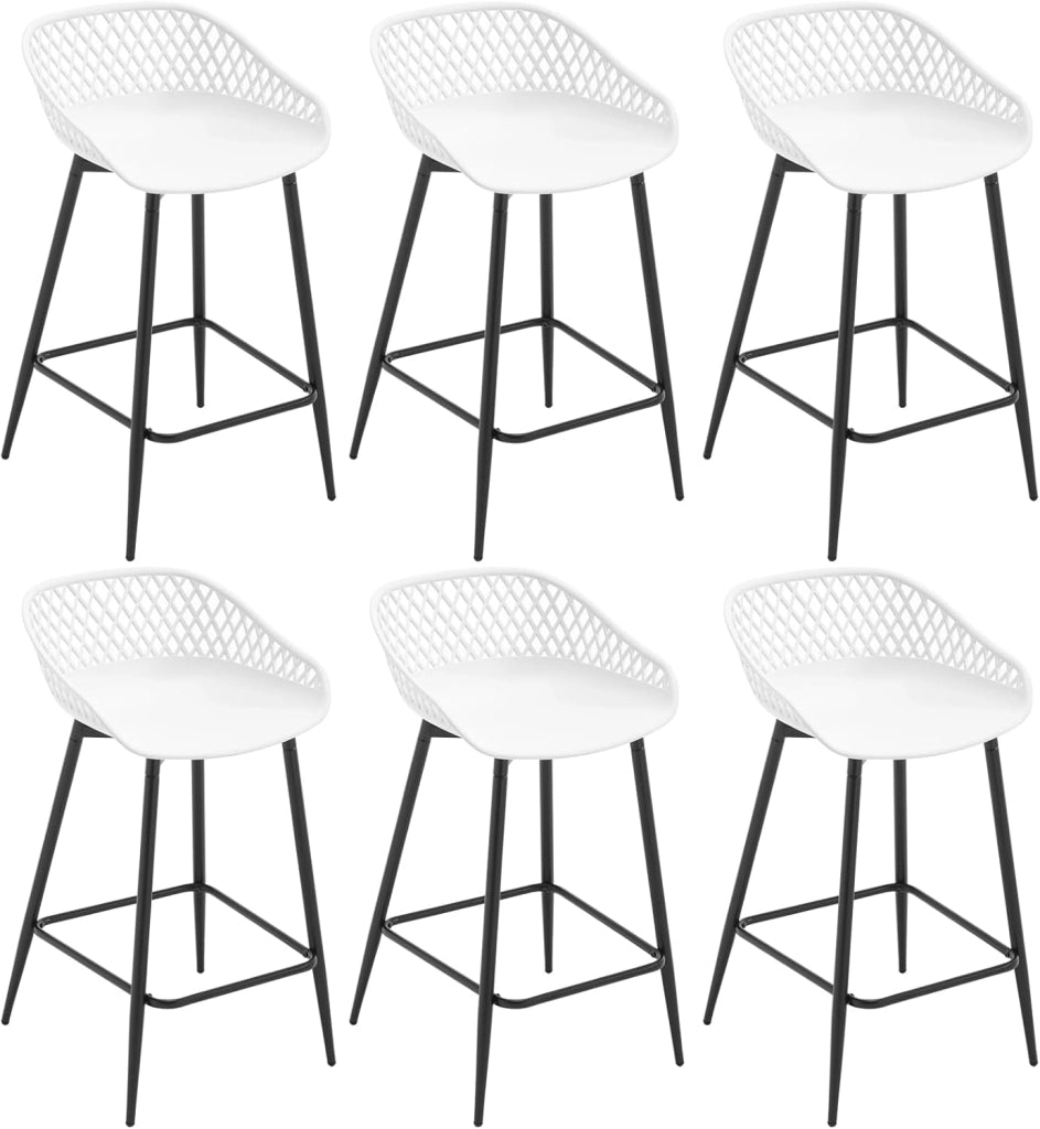 Sgabelli da Bar Set di 6, Sgabelli da Bar per Colazione, Sgabelli da Cucina con Poggiapiedi e Schienale, Sgabelli Alto con Seduta in Plastica, Bianco, BH417ws-6