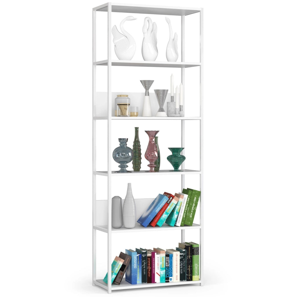 Scaffale stilo loft con ripiani in legno 70 cm Bianca 70 cm 70x32x192 cm