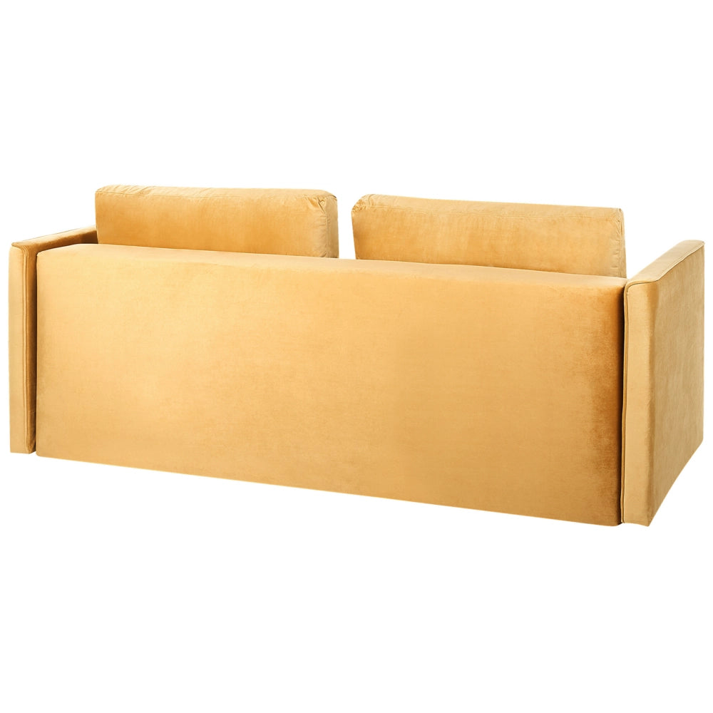 Divano letto in velluto giallo con 3 posti con vano portaoggetti e cuscini sfoderabili stile moderno classico soggiorno