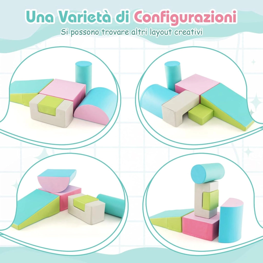Set di 6 Blocchi per Bambini con Diverse Forme e Colori, Centro Attività Palestrina Giocattolo per Arrampicata e Strisciamento (Verde)