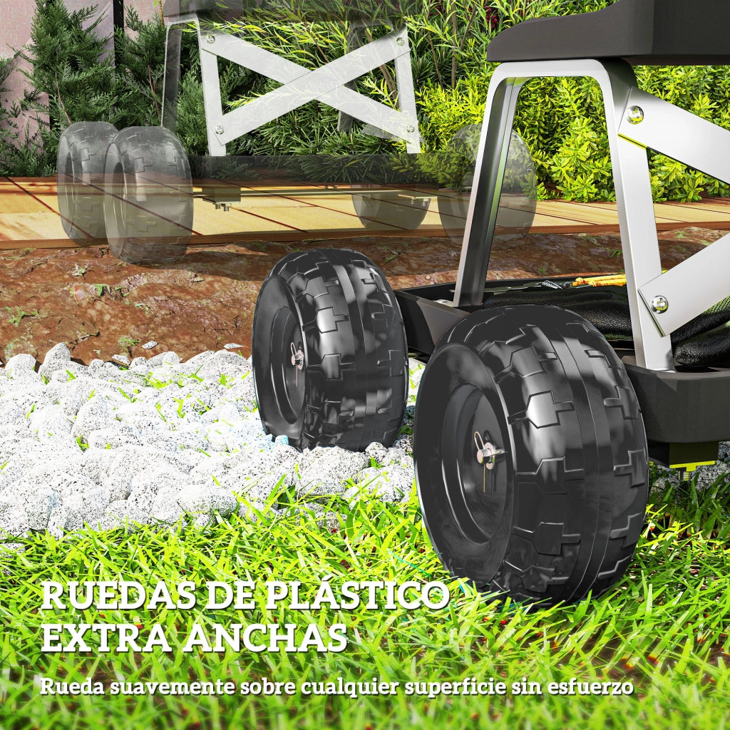 Sgabello da Giardino con Ruote e Vassoio ¨C zephmum ¨C Nero 50x49x32 cm