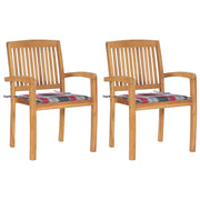 Sedie Giardino 2 pz con Cuscino Rosso a Quadri Massello di Teak