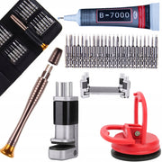 Set di Riparazione LCD Rosfix – Mini Morsa da Banco, Cacciaviti 25w1, Colla B7000, Ventosa 55mm