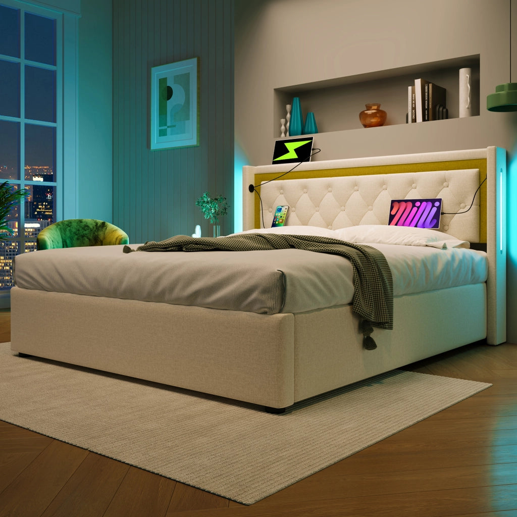 letto imbottito cotone beige 140x200 cm