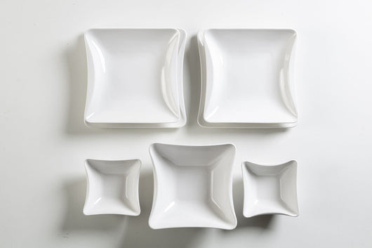 Servizio Piatti e Bowl da Tavola 16 Pezzi in Porcellana Bianca