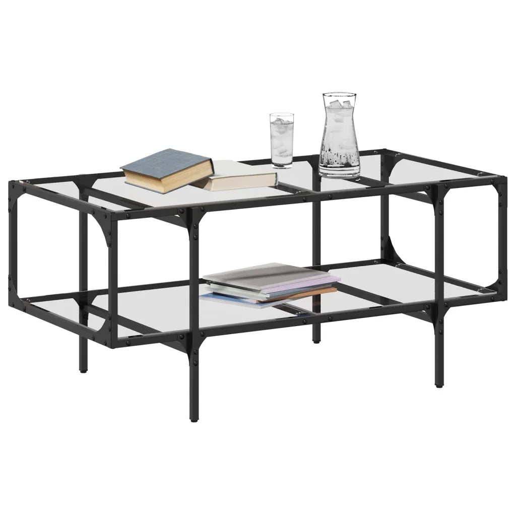2 pz Tavolini da salotto | Tavolino da caff¨¨ | Tavolino da Soggiorno con Piano Vetro Trasparente 98,5x50x45 cm Acciaio