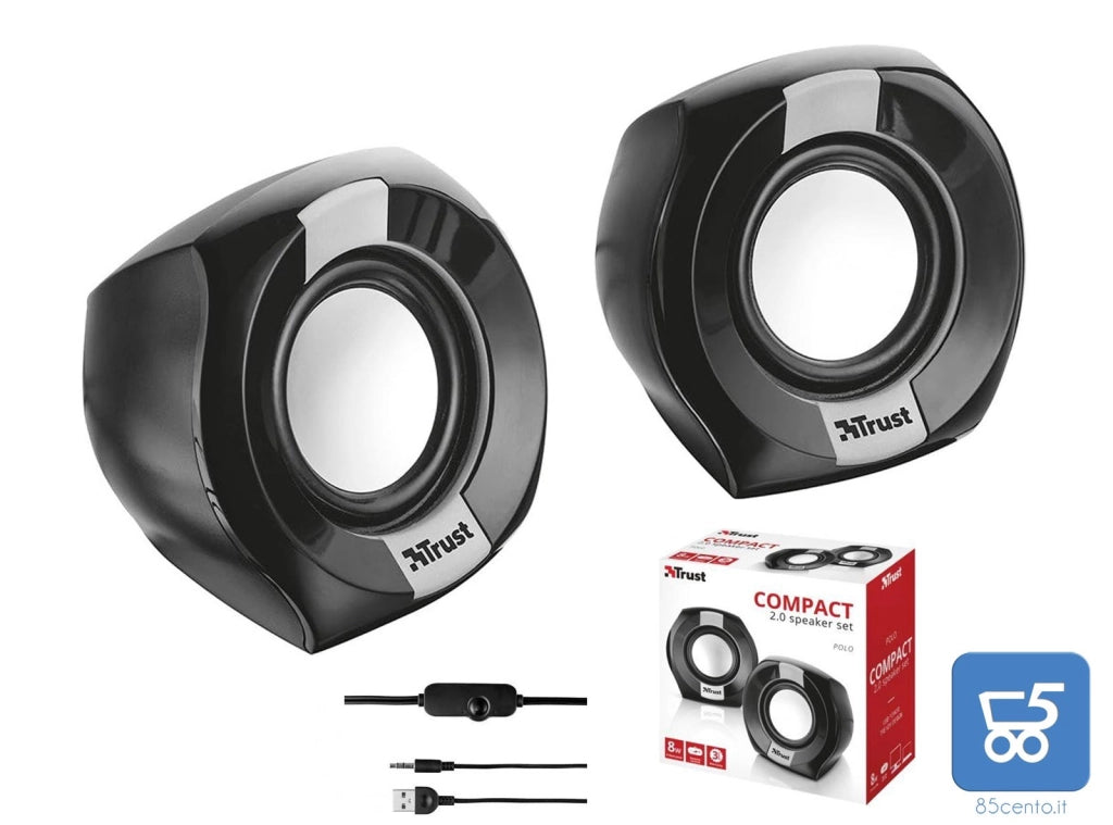 Set 2 Altoparlanti 2.0 da 8 W Alimentazione USB Trust Polo per PC Notebook, Nero