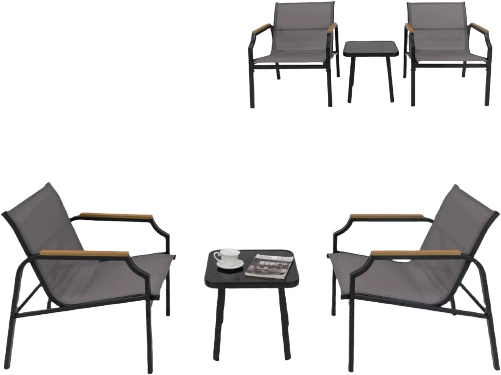 Set di 3 mobili da giardino con struttura in metallo stabile e tessuto traspirante, set da giardino con 2 sedie e tavolo, set da salotto per terrazza e balcone