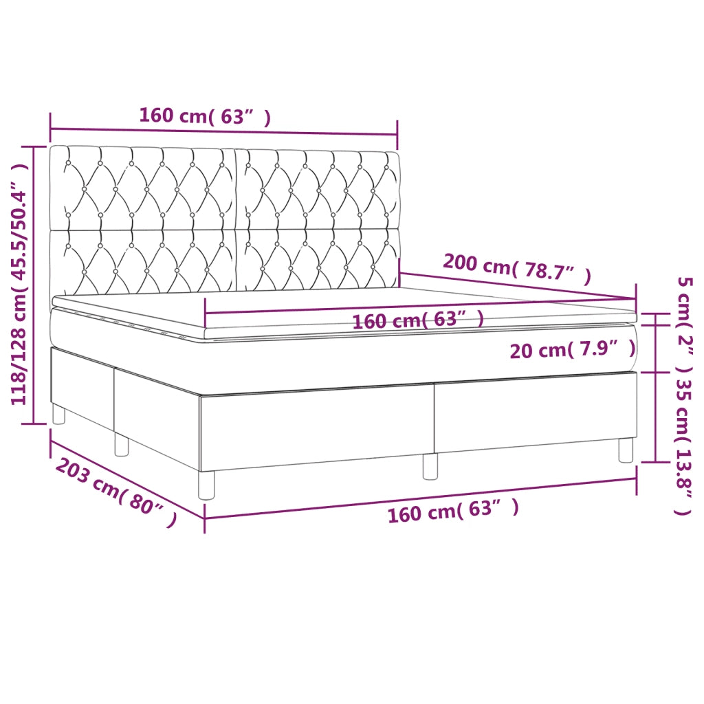 Letto a Molle Materasso e LED Grigio Chiaro 160x200 cm Velluto 3136311