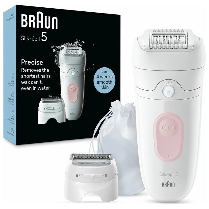 Braun Silk-épil 5 5-030, Epilatore Elettrico Donna, Per Una Epilazione Semplice, Bianco/Rosa