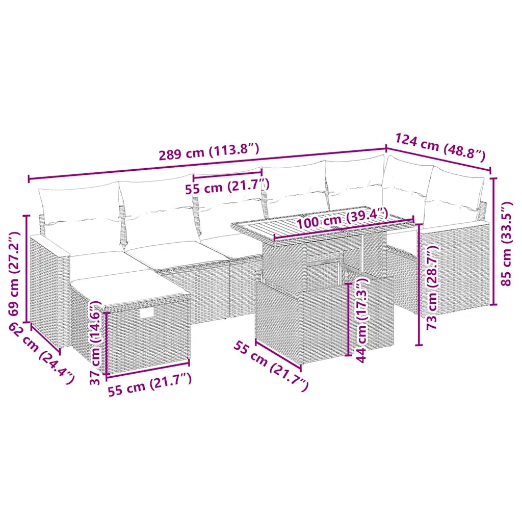 Set Divano da Giardino 8 pz con Cuscini Beige in Polyrattan 3276047