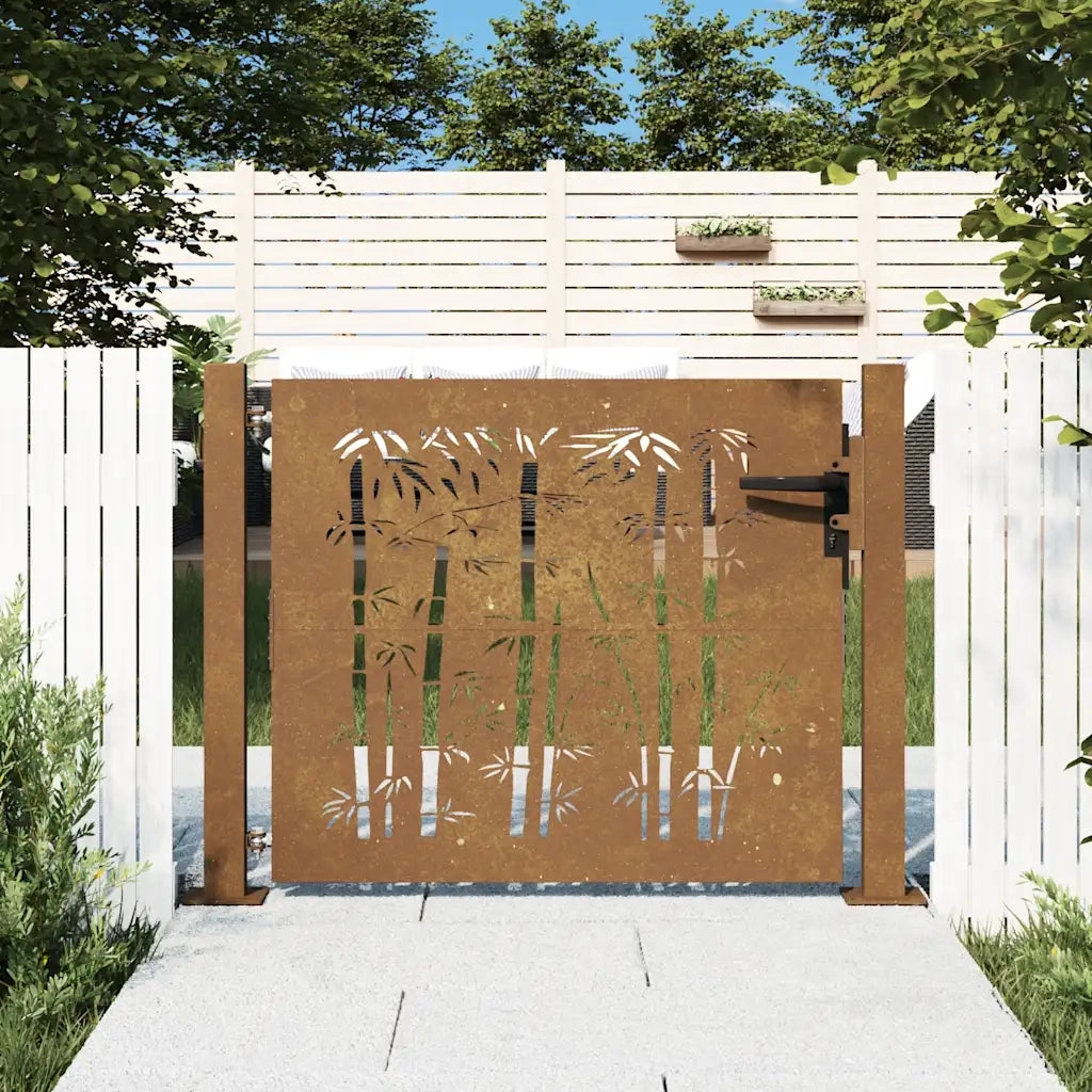 Cancello da giardino 100x75 cm in acciaio Corten e design in bambù 153238