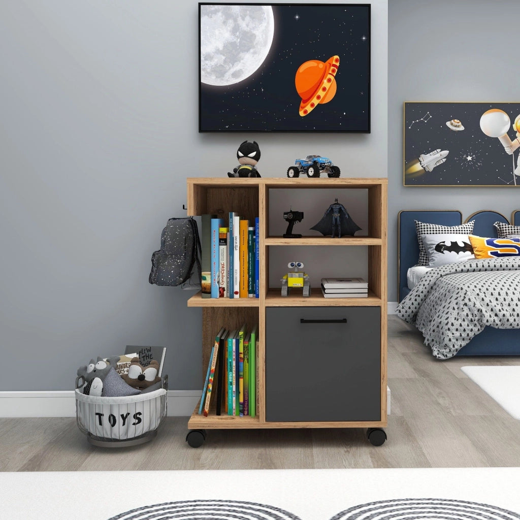 Fornelli, Armadio Multiuso 1 Anta 5 Ripiani, 60x81h cm Marrone Rovere