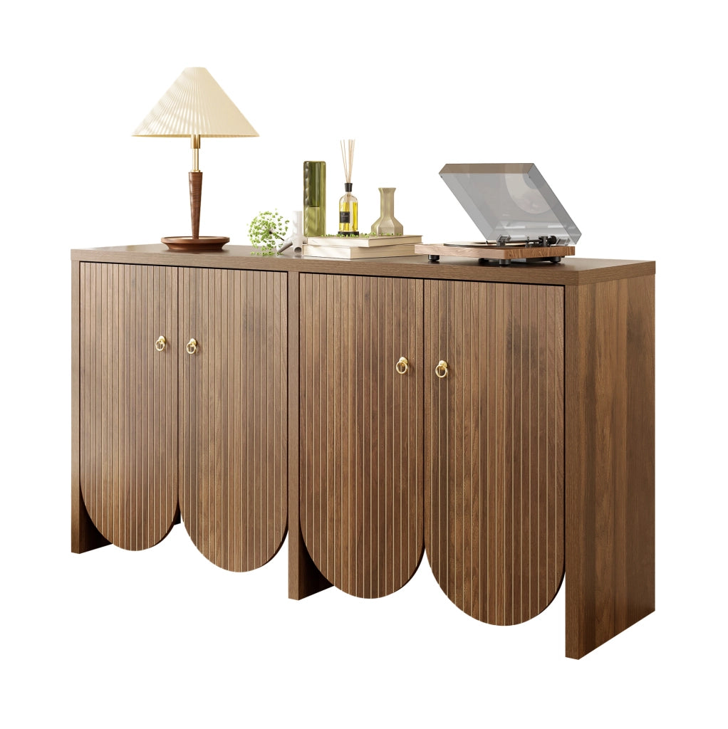 Credenza in MDF effetto noce con 4 ante, 147x40x80 cm