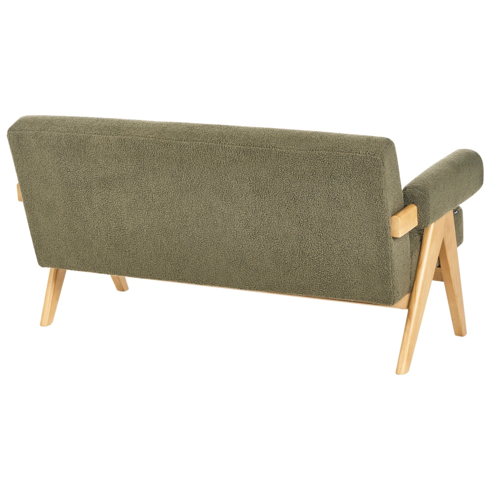 Set di divani Verde e marrone chiaro Divano a 2 posti Panca Boucle Rivestimento Retro Design Gambe di legno Soggiorno