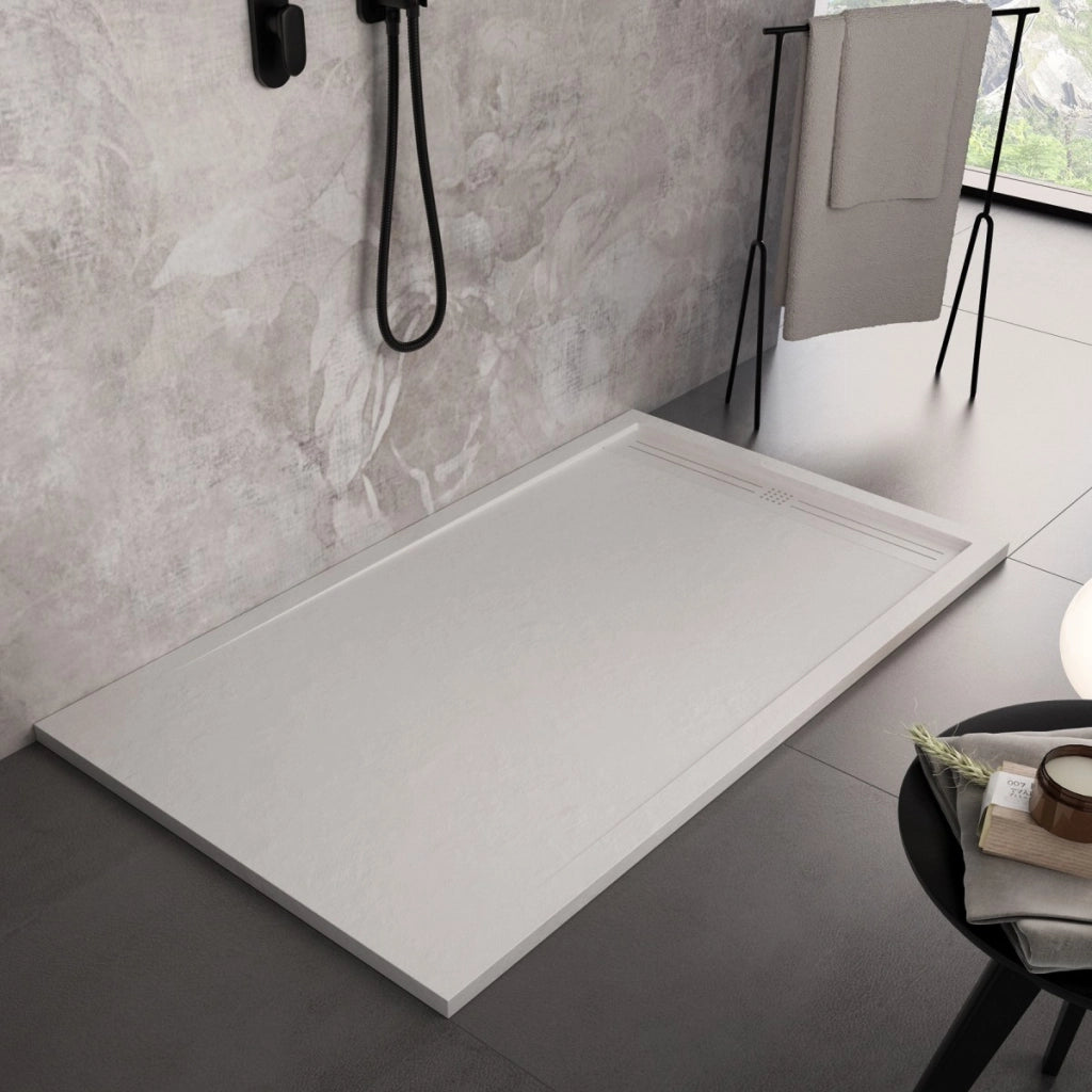 Piatto doccia in marmo resina bianco pietra cemento grid, misura 80x110