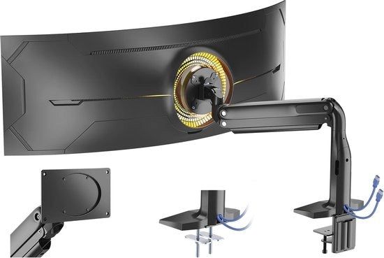 Sostegno Monitor per Schermi da 17 a 43 pollici e Ultrawide - Struttura in Alluminio, Capacità 18 kg, 2x USB 3.0