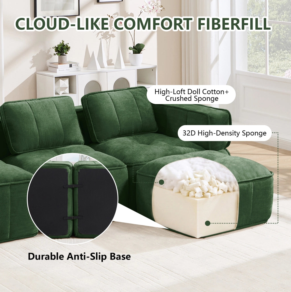 Divano modulare ULEVR 344x93x67 cm senza struttura, schiuma 32D e base antiscivolo, verde