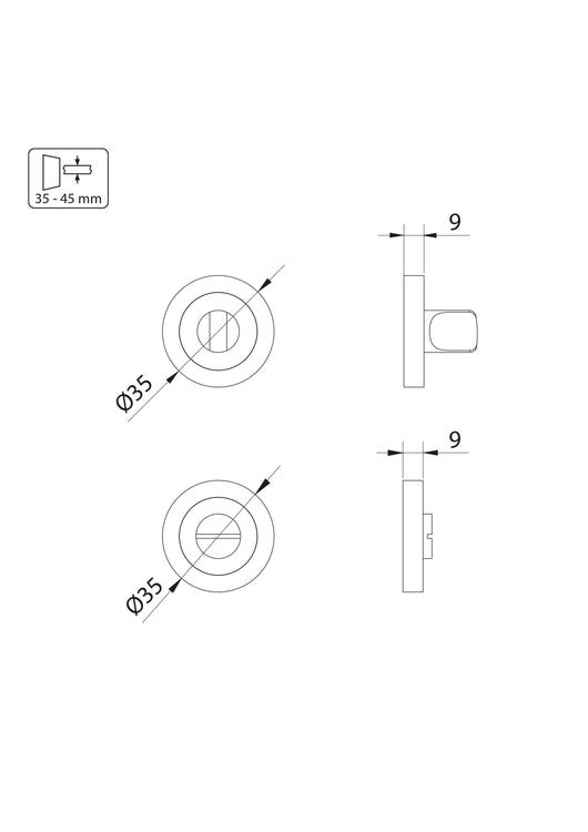 Set di Nottolino su Rosetta Rotonda per Porta Interna 35 mm Zama Nero 5 Pezzi Emuca