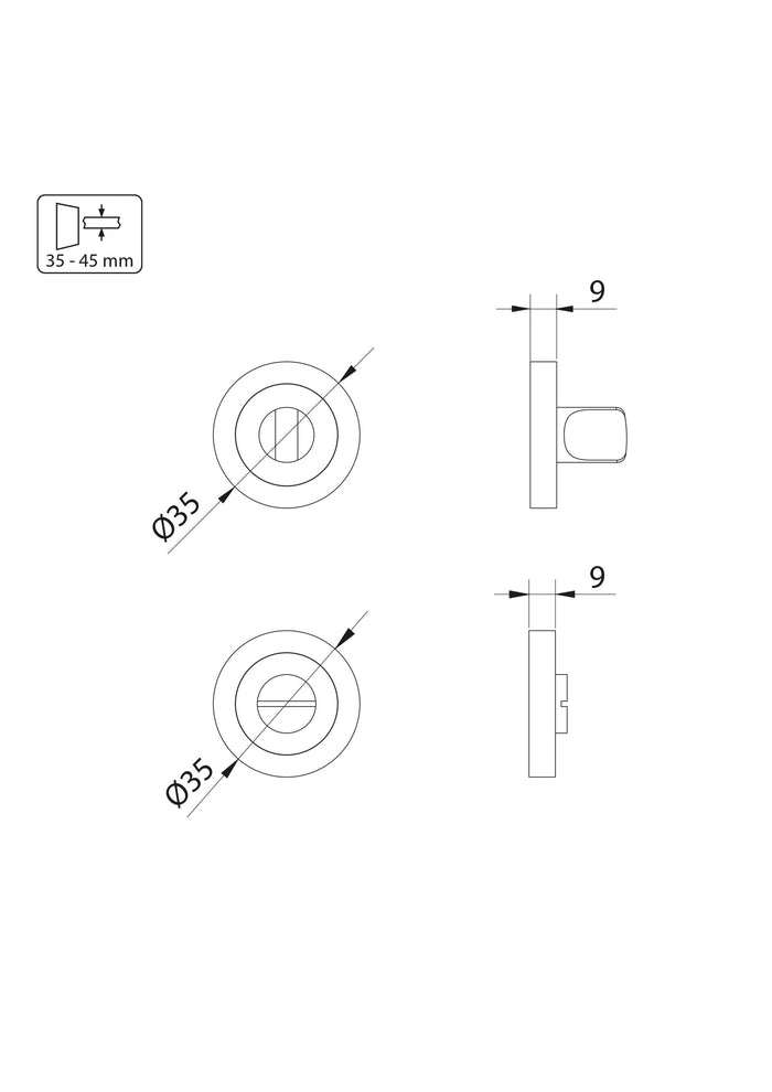 Set di Nottolino su Rosetta Rotonda per Porta Interna 35 mm Zama Nero 5 Pezzi Emuca
