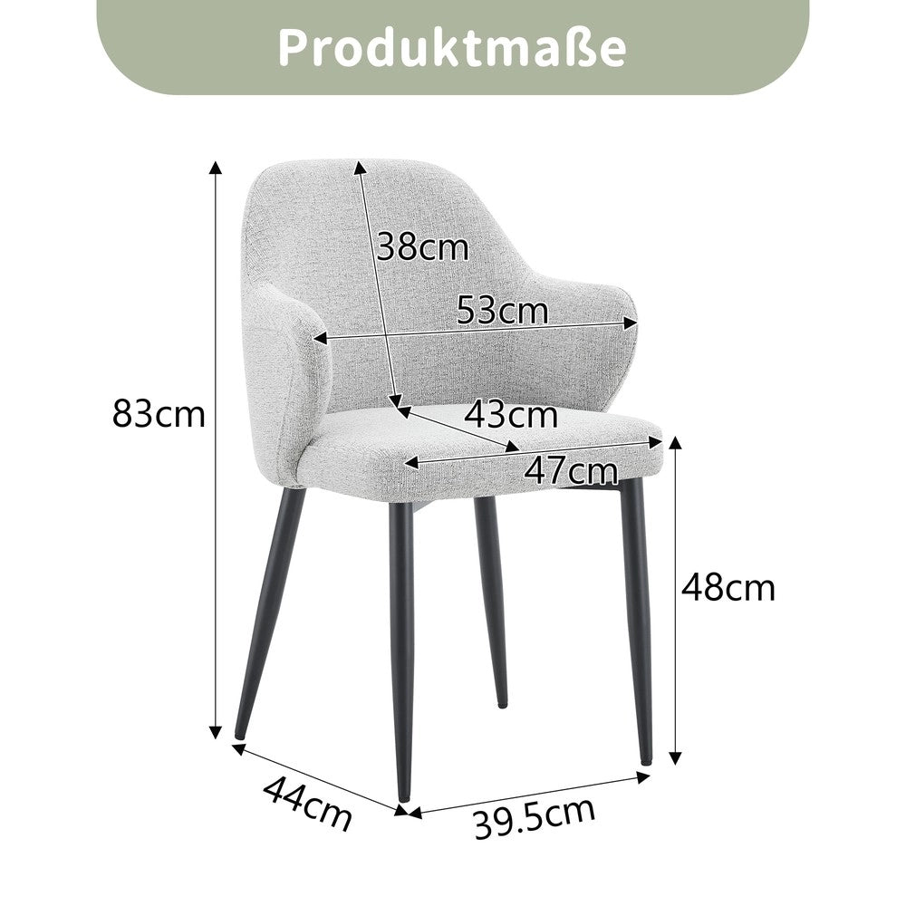 Set 2 Sedie da Pranzo ¨C MINIMAL ¨C Tessuto Grigio Chiaro, Gambe in Metallo, Schienale Avvolgente