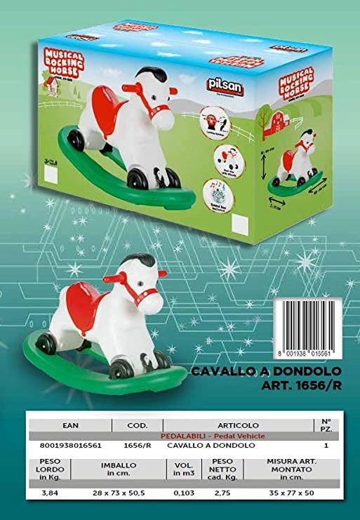 Dondolo Cavallo Bambini di Plastica Cavalcabile Anni Giochi Gioco Suoni Ruote Mesi Rodeo Bianco effetti sonori Giocattol